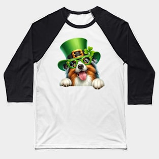 St Patricks Day Peeking Australian Shepherd Dog Baseball T-Shirt